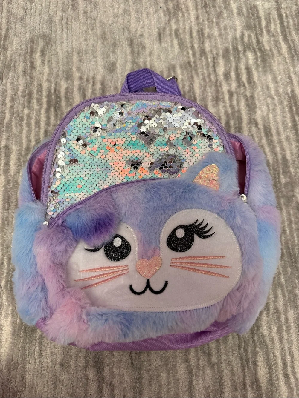Plush Sequin Cat Mini Backpack and pink cat mini backpack